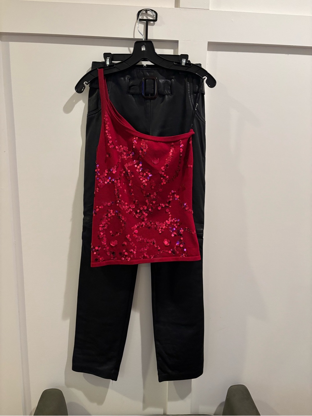 Arden B Red Sequin One-Shoulder Cami Top